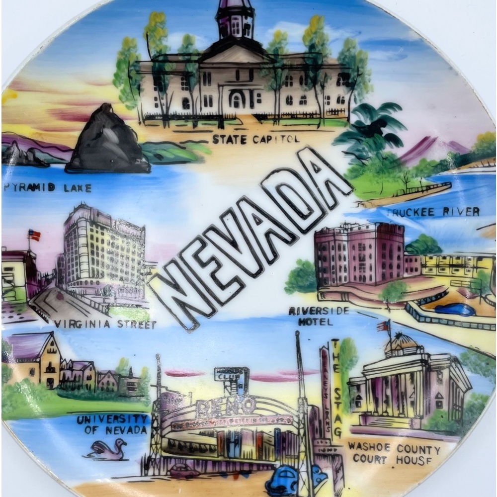 Vintage Reno Nevada State Souvenir Collectible Plate Japan Ceramic Porcelain